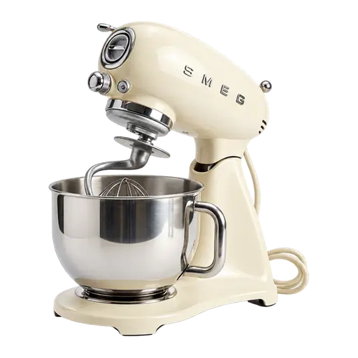 Robot pâtissier Smeg SMF03 crème au style années 50, bol inox