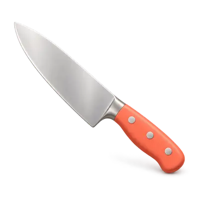 Icône 3D d'un couteau de chef à manche orange